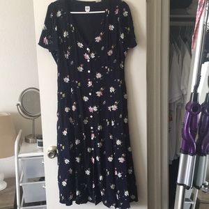 Gap short sleeve navy floral midi dress, Size 10